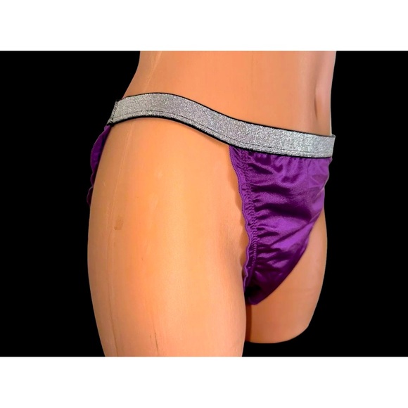 VTG Style 2nd Skin Satin shiny wetlook sissy panties String bikini XL NEW Purple - Picture 3 of 6